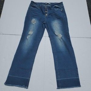 Salvaje Denim Womens Distressed Look Frayed Hem Button Fly Stretch Jeans Size 17